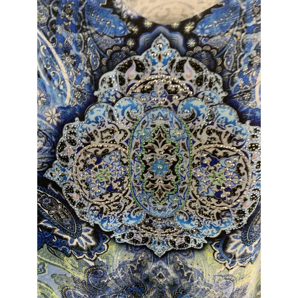 Dressbarn Shirt Blue Gypsy Blouse Boho Top Casual Comfort Paisley Size 1X - Picture 5 of 10
